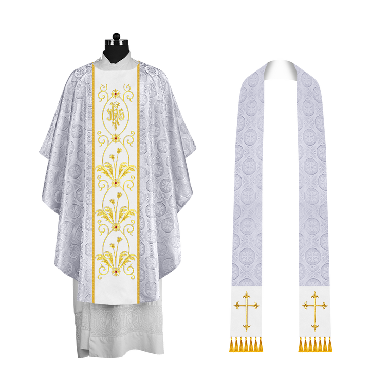 Gothic Chasuble with Elegant Embroidered Orphrey and IHS motif