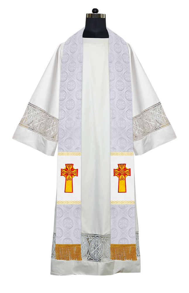 Traditional Minister Stole with Embroidered Cross Motif