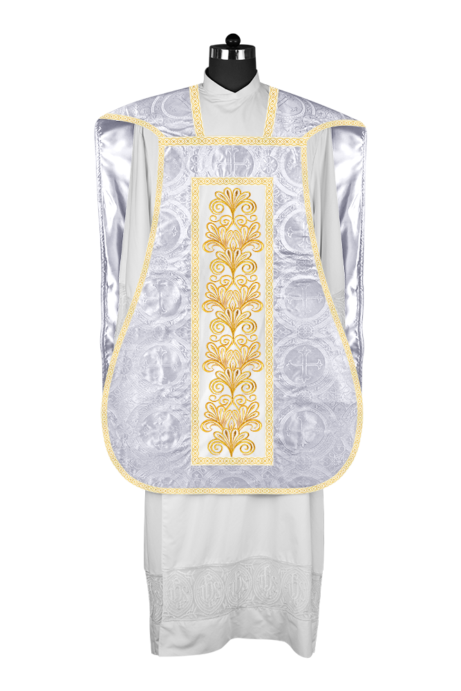 Roman Chasuble Vestment Enriched with Colored Braids and Trims