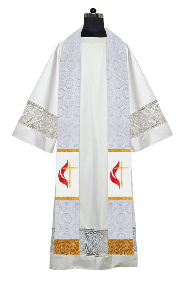 Liturgical Stole Adorned with Embroidered Cross Motif
