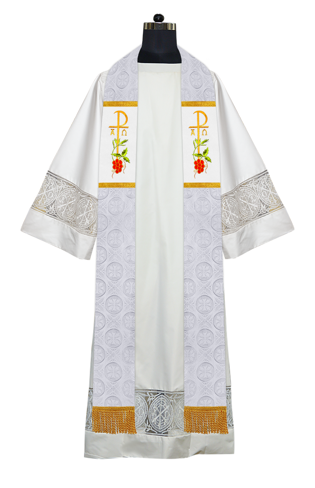 Elegant Clergy Stole with Grapes Embroidery