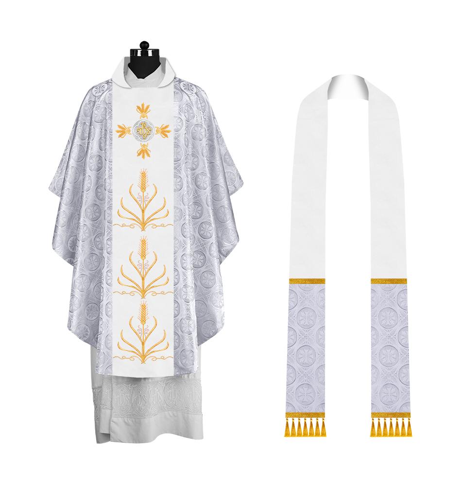 Traditional Liturgical Chasuble with Ornate Embroidered Orphrey