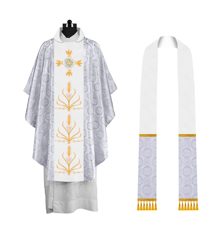 Traditional Liturgical Chasuble with Ornate Embroidered Orphrey