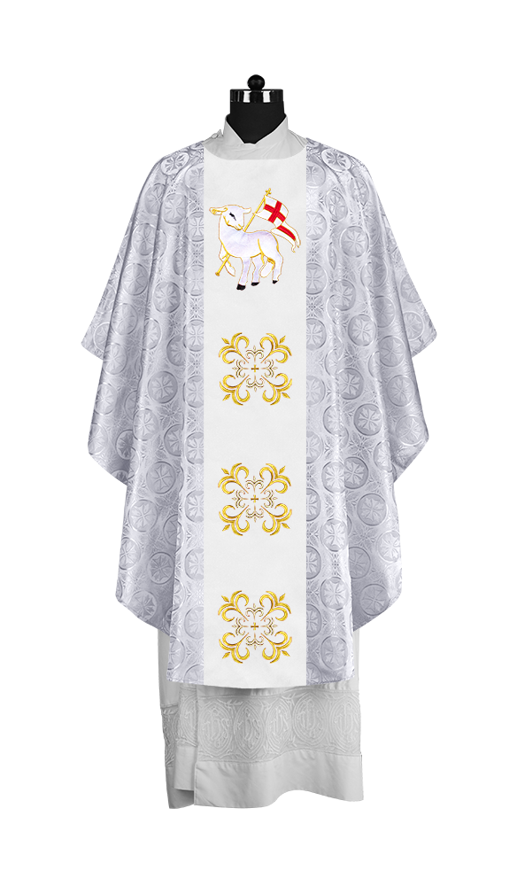Embroidered Gothic Chasuble for Clergy with Liturgical Orphrey Design
