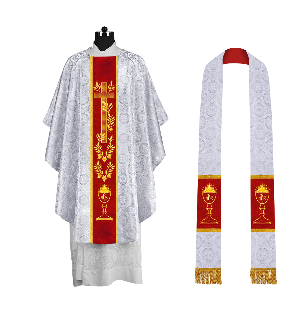 Traditional Liturgical Chasuble with Ornate Embroidered Orphrey