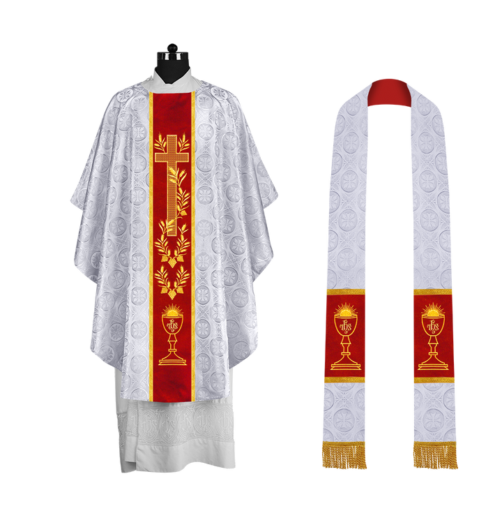 Traditional Liturgical Chasuble with Ornate Embroidered Orphrey