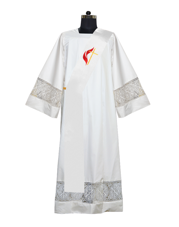 CROSS AND FLAME EMBROIDERED DEACON STOLE