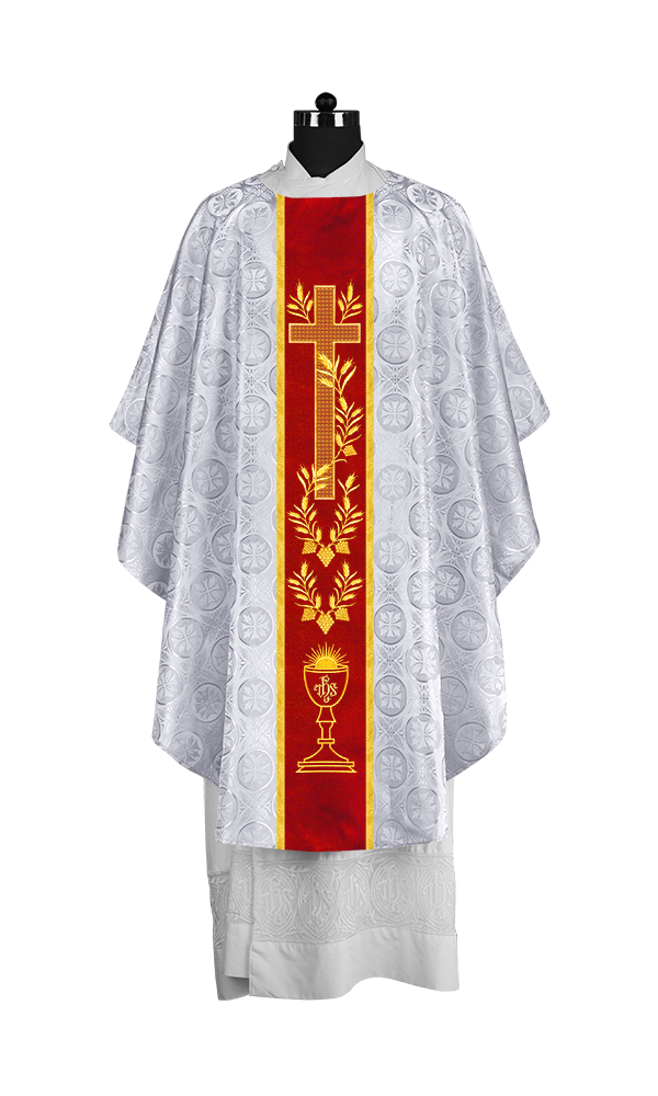 Traditional Liturgical Chasuble with Ornate Embroidered Orphrey
