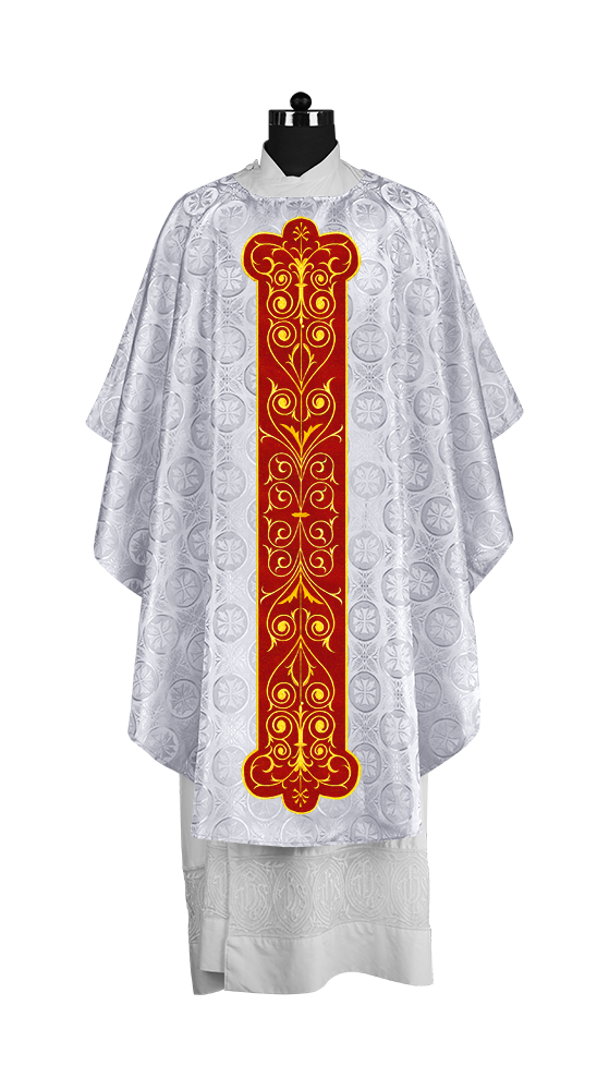 Liturgical Priest Chasuble with Vintage-Style Embroidered Orphrey