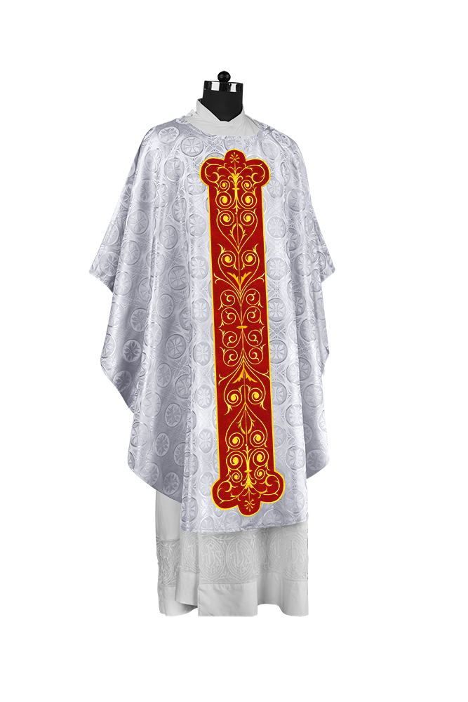 Liturgical Priest Chasuble with Vintage-Style Embroidered Orphrey