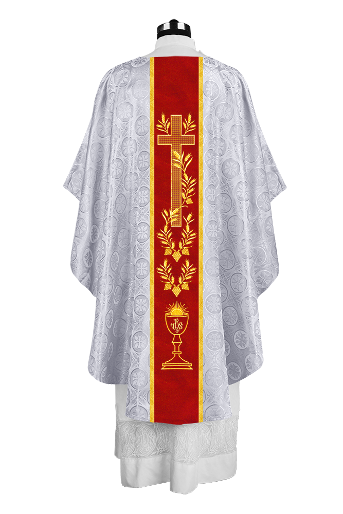 Traditional Liturgical Chasuble with Ornate Embroidered Orphrey