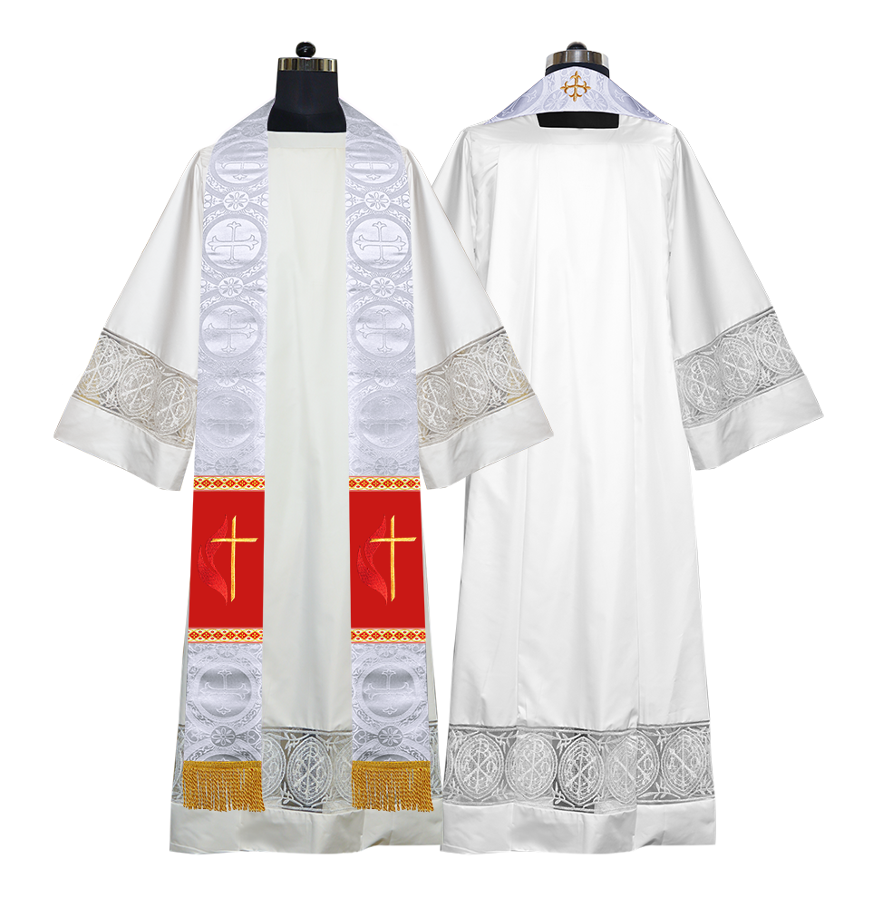 Embroidered Spiritual Cross and Flame Pastor Stole