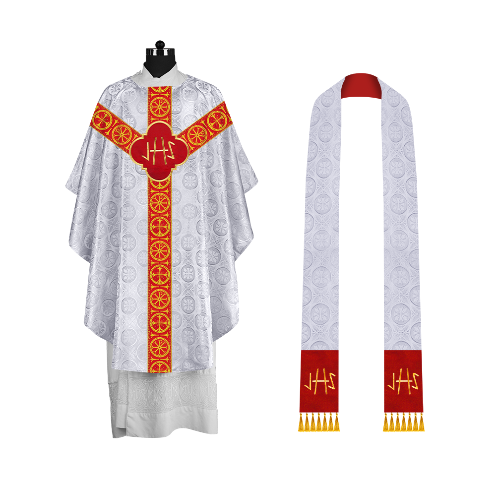 Handcrafted Liturgical Chasuble Adorned with Braided Orphrey