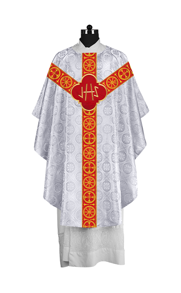 Handcrafted Liturgical Chasuble Adorned with Braided Orphrey