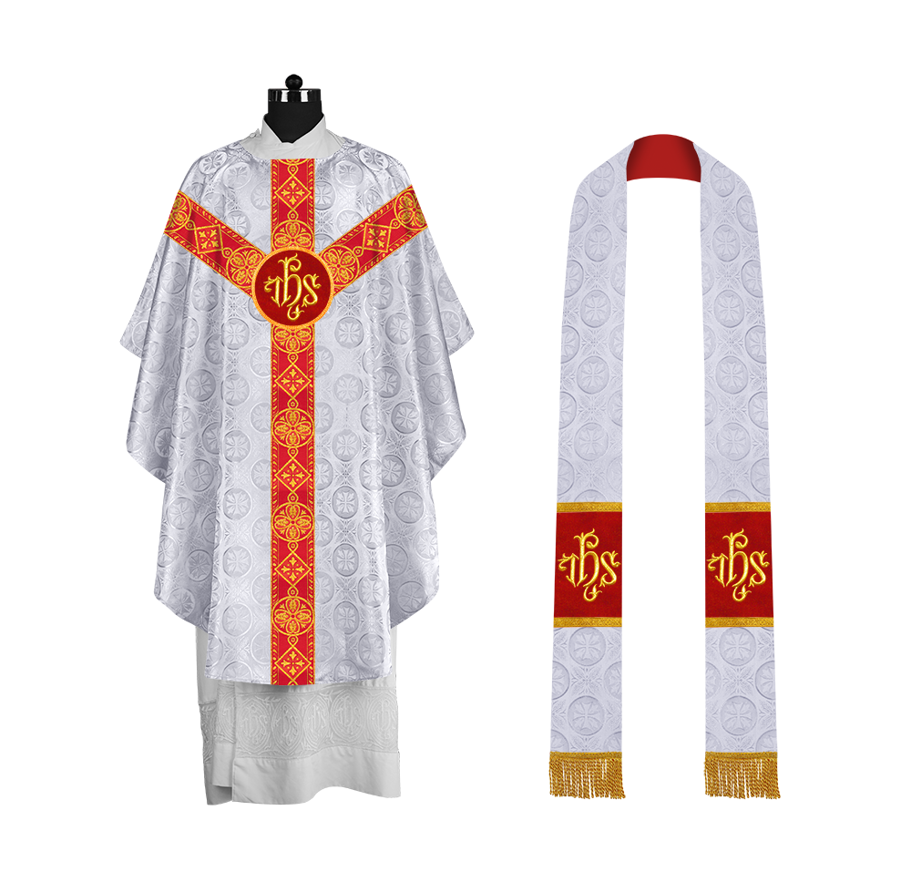 Liturgical Gothic Chasuble with Fine Lace Orphrey and Motif
