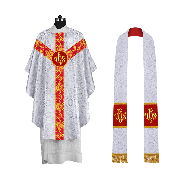 Liturgical Gothic Chasuble with Fine Lace Orphrey and Motif