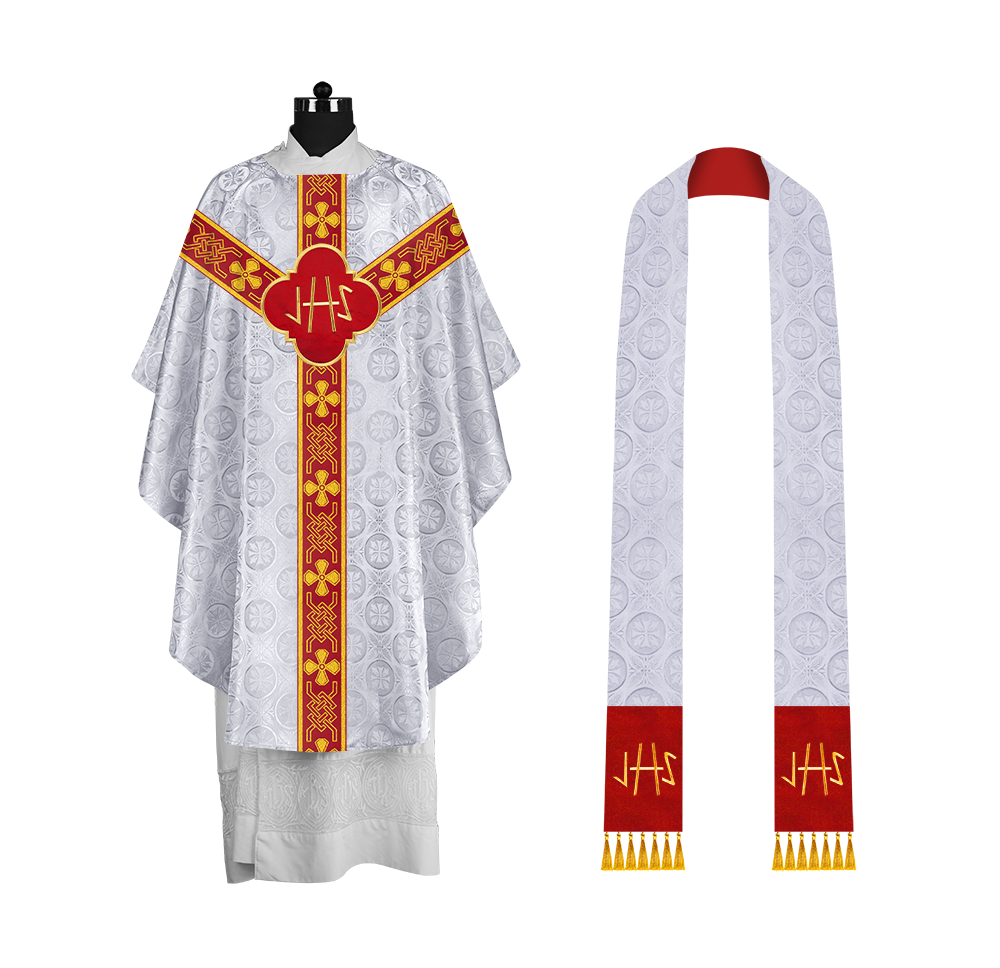 Pastor Chasuble with Embroidered Motif and Braided Orphrey