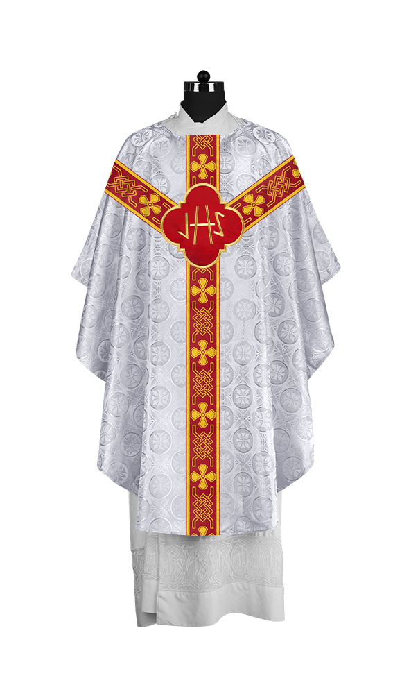 Pastor Chasuble with Embroidered Motif and Braided Orphrey