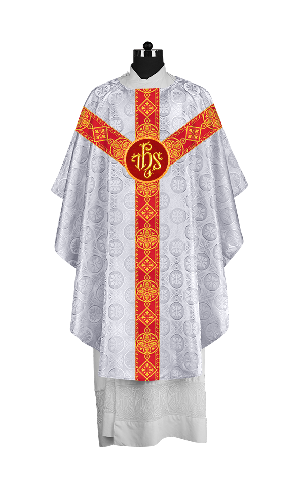 Liturgical Gothic Chasuble with Fine Lace Orphrey and Motif