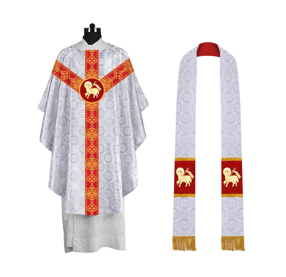 Liturgical Gothic Chasuble with Fine Lace Orphrey and Motif