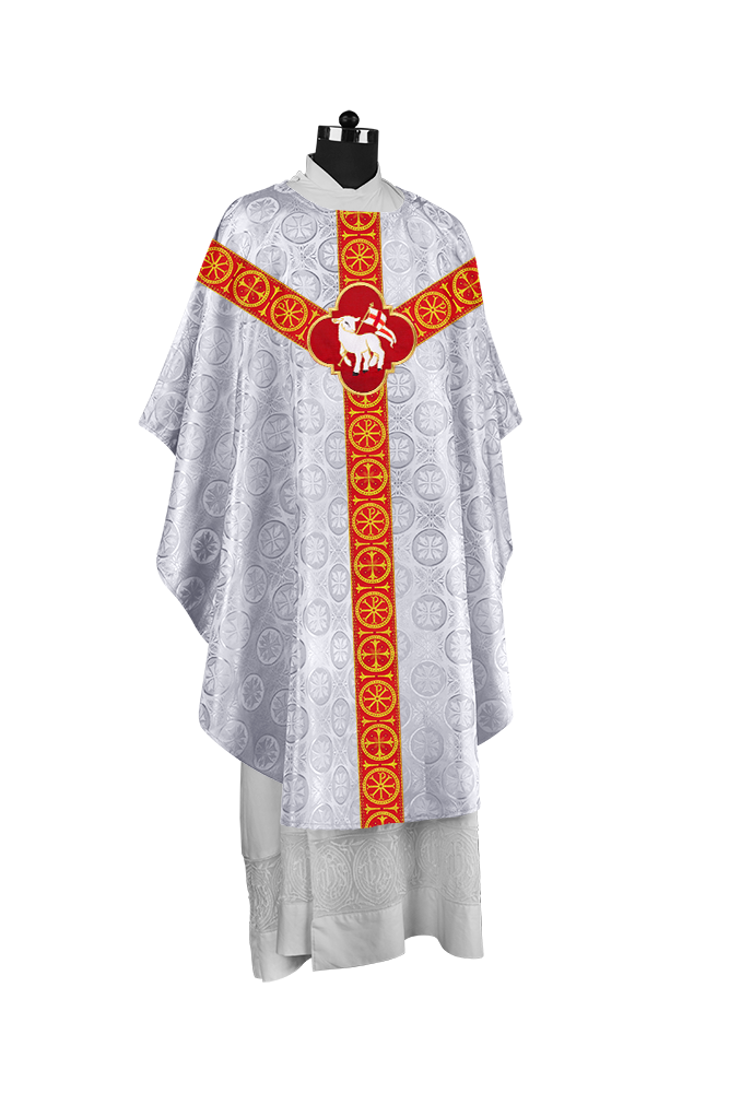 Handcrafted Liturgical Chasuble Adorned with Braided Orphrey