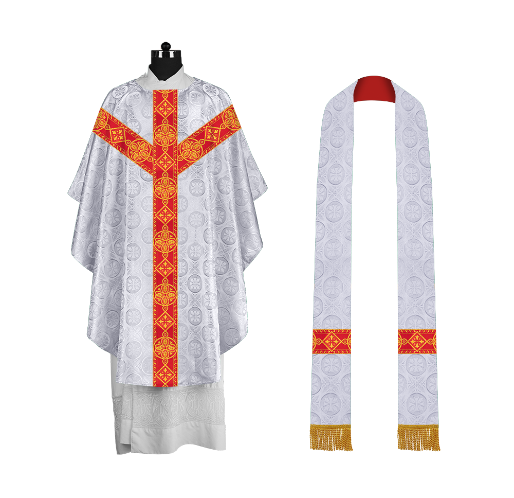 Liturgical Gothic Chasuble with Fine Lace Orphrey and Motif