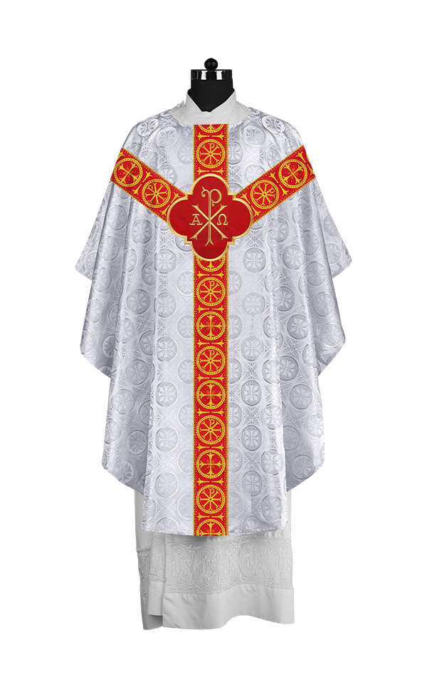 Handcrafted Liturgical Chasuble Adorned with Braided Orphrey