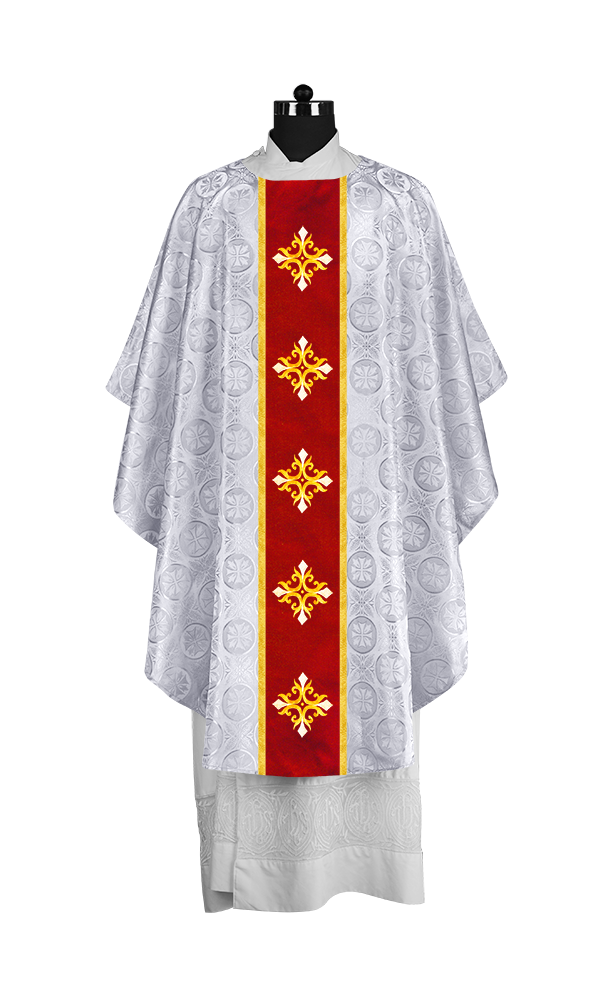 Handcrafted Gothic Chasuble with Cross Embroidered Orphrey