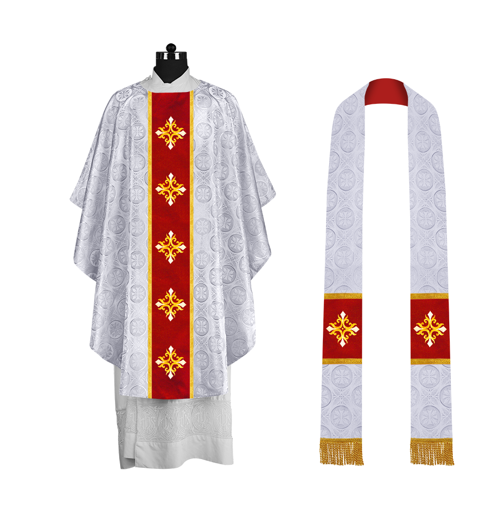 Handcrafted Gothic Chasuble with Cross Embroidered Orphrey