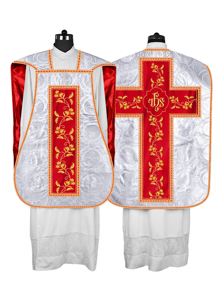 Roman Chasuble vestment with Floral Design and Trims