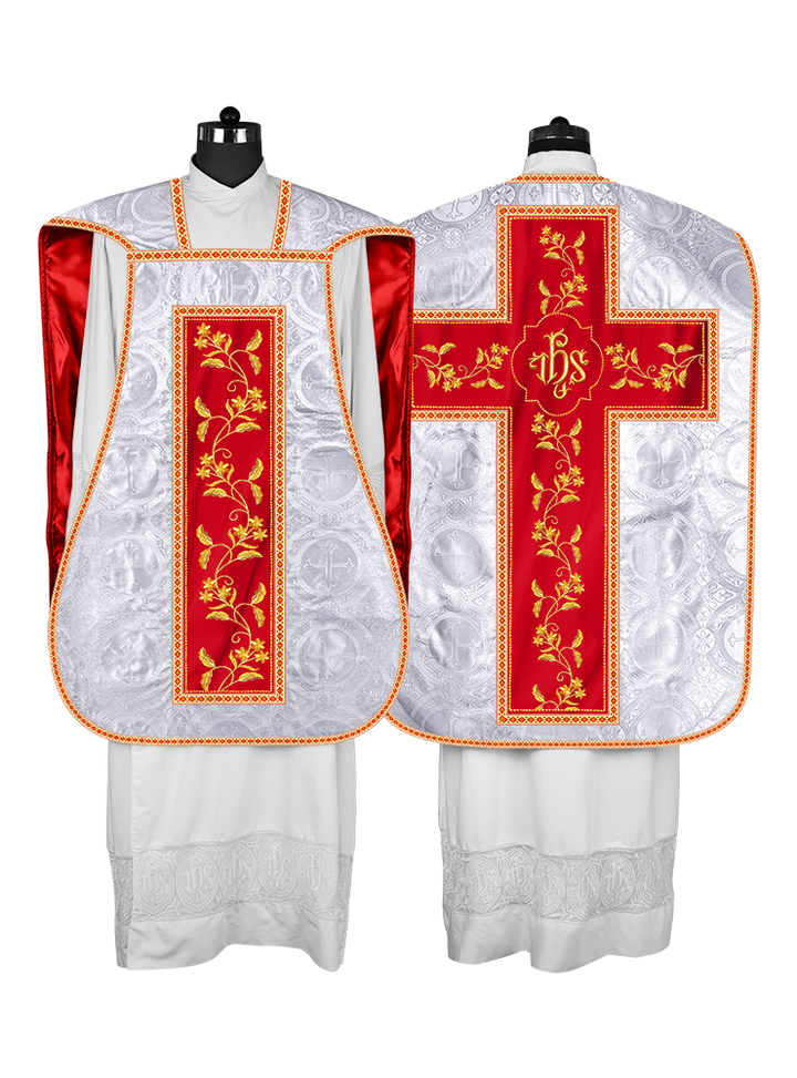 Roman Chasuble vestment with Floral Design and Trims