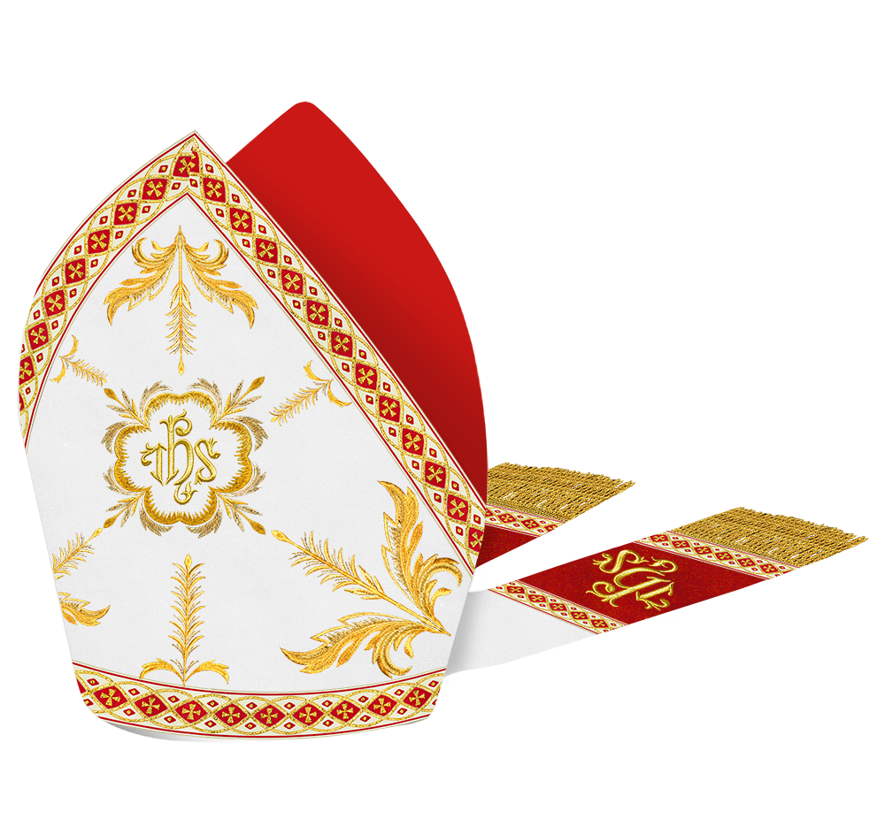 Mitre with Adorned Embroidery Motif and Trims