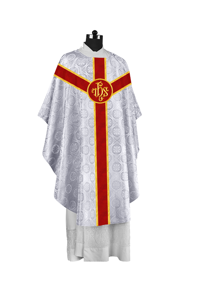 Liturgical Gothic Chasuble with Embroidered Motif and Plain Orphrey