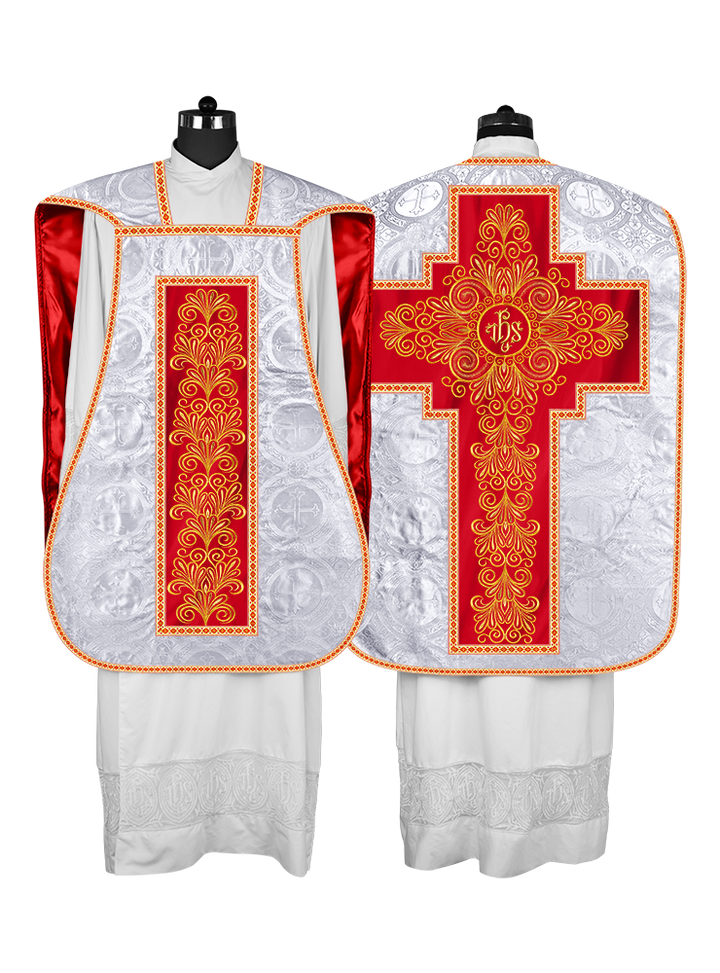 Roman Chasuble Vestment Enriched with Colored Braids and Trims