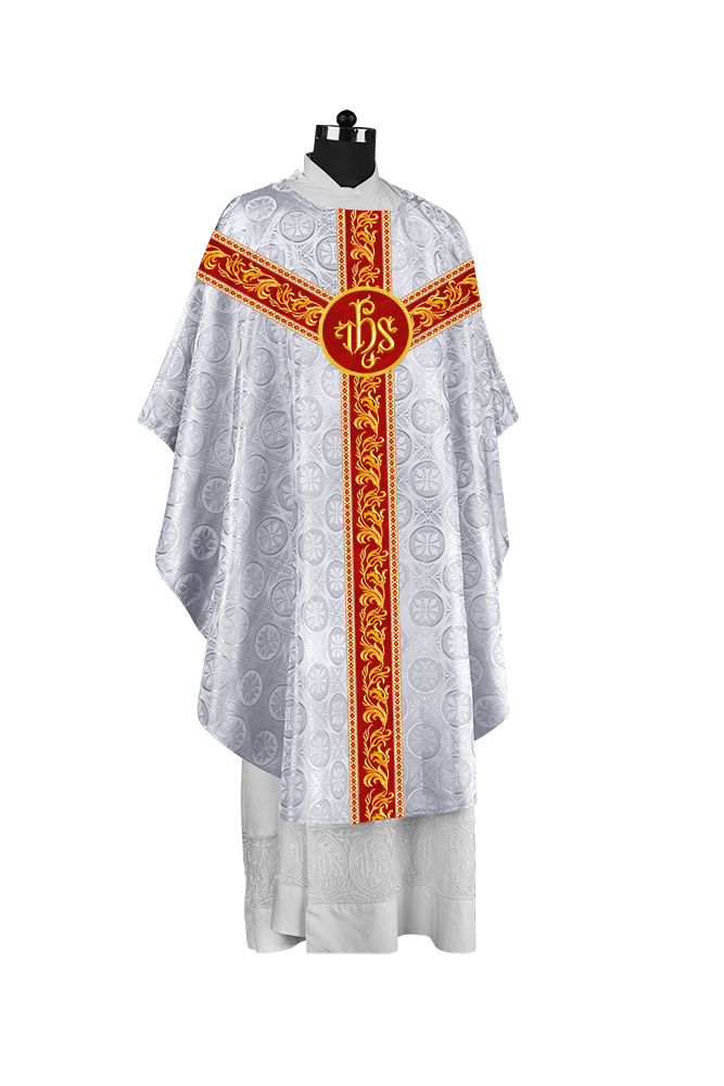 Premium Gothic Priest Chasuble with Embroidery Orphrey & Liturgical Motif