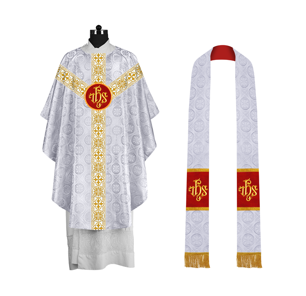 Priest Chasuble with Classic Braided Orphrey and Trims