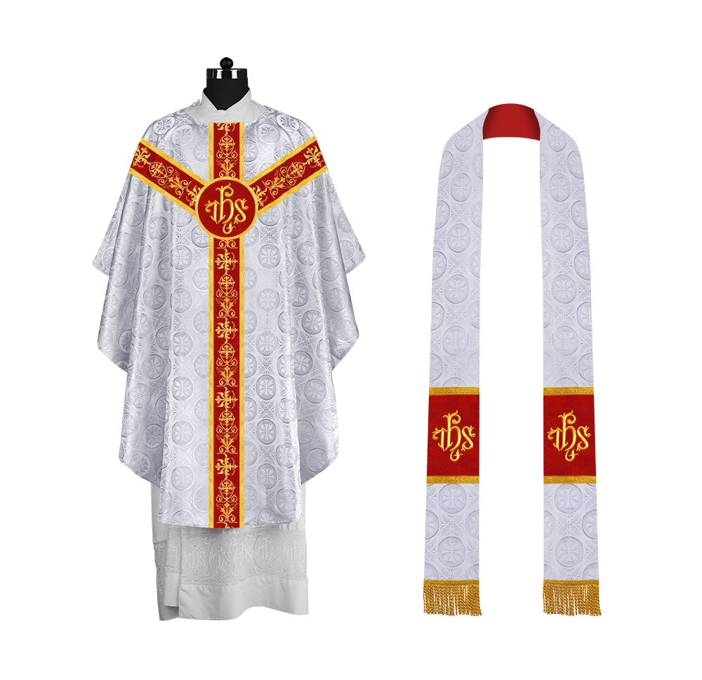 Ornate Priest Chasuble Vestment with Liturgical Embroidered Trims