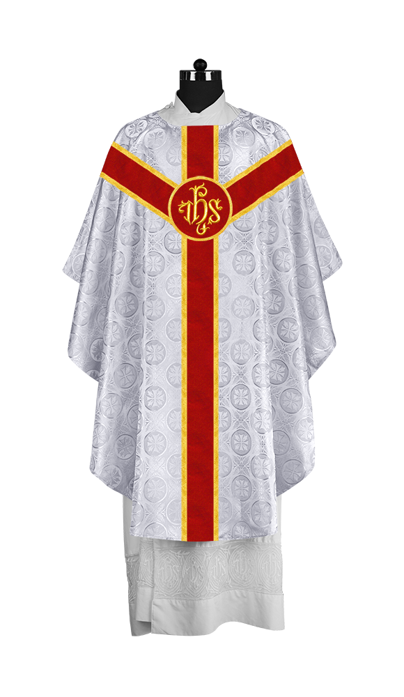 Liturgical Gothic Chasuble with Embroidered Motif and Plain Orphrey