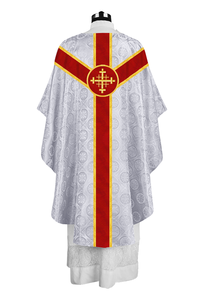 Liturgical Gothic Chasuble with Embroidered Motif and Plain Orphrey