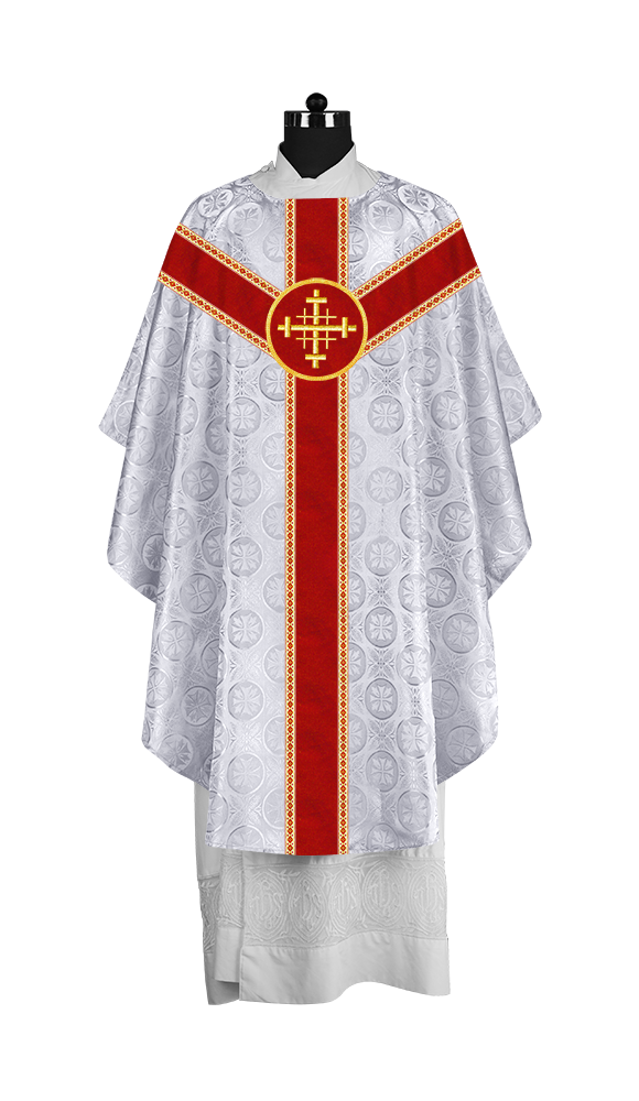 Liturgical Gothic Chasuble with Embroidered Motif and Plain Orphrey