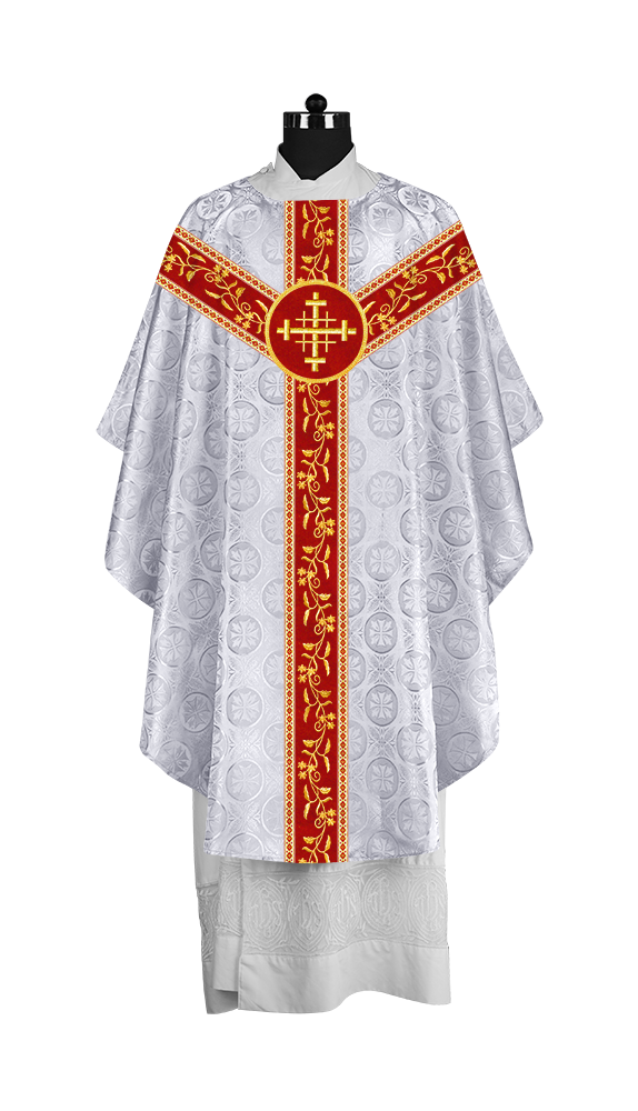 Traditional Gothic Chasuble Vestment with Floral Embroidery & Trims