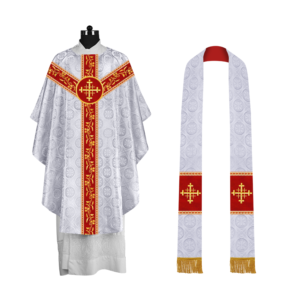 Traditional Gothic Chasuble Vestment with Floral Embroidery & Trims