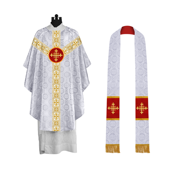Priest Chasuble with Classic Braided Orphrey and Trims