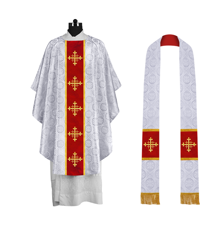 Handcrafted Gothic Chasuble with Cross Embroidered Orphrey