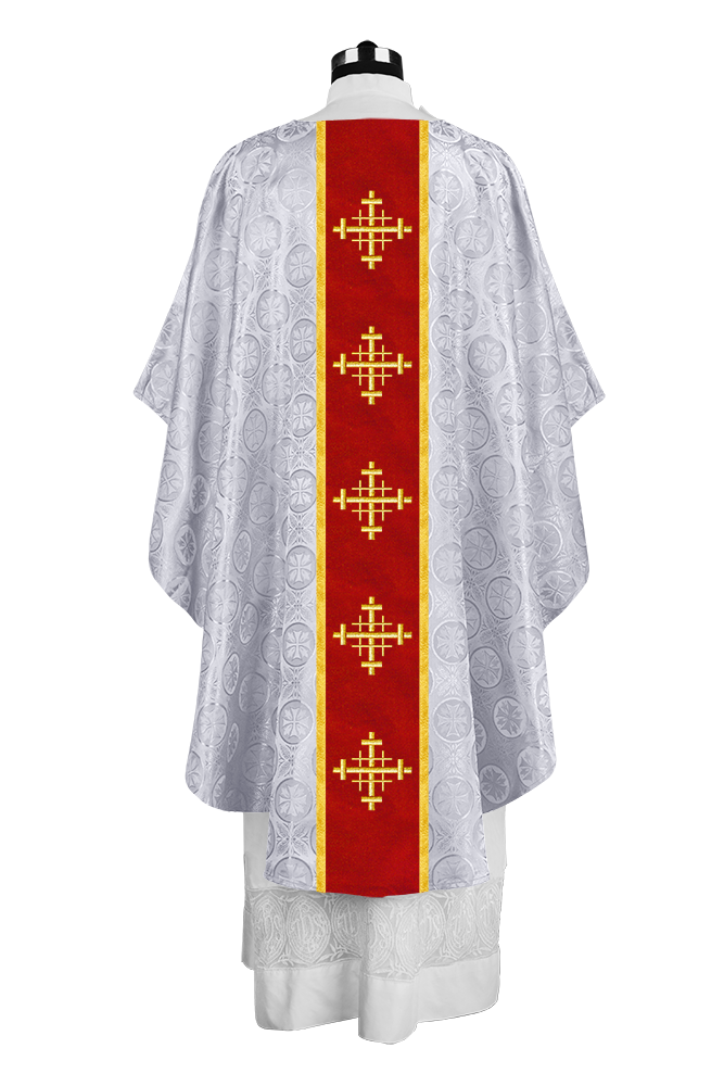 Handcrafted Gothic Chasuble with Cross Embroidered Orphrey
