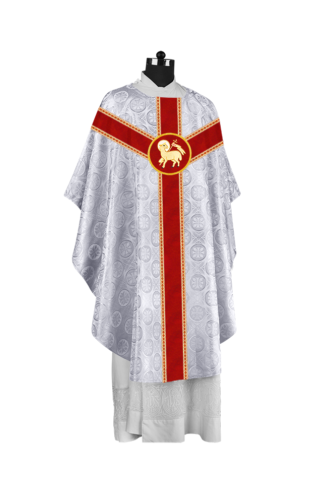 Liturgical Gothic Chasuble with Embroidered Motif and Plain Orphrey