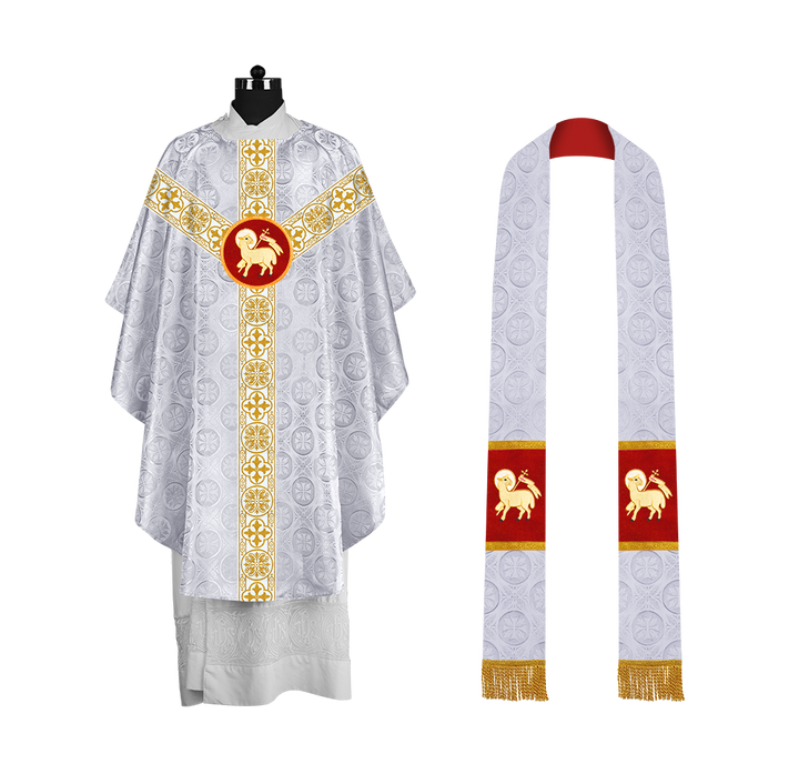 Priest Chasuble with Classic Braided Orphrey and Trims