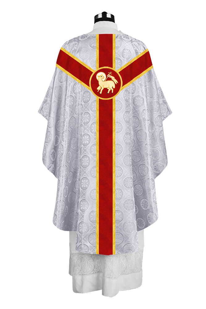 Liturgical Gothic Chasuble with Embroidered Motif and Plain Orphrey
