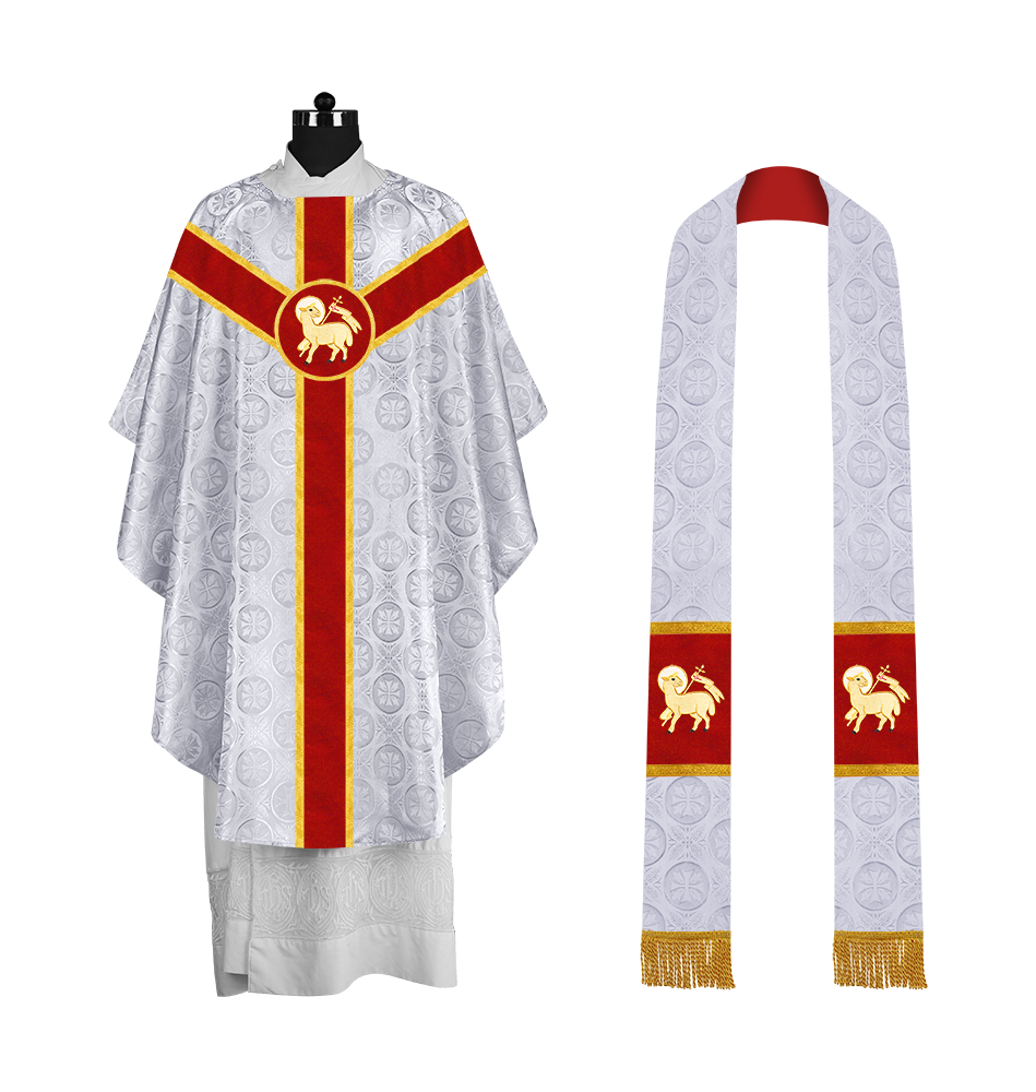 Liturgical Gothic Chasuble with Embroidered Motif and Plain Orphrey