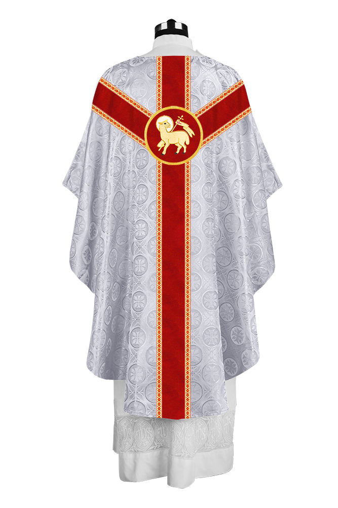 Liturgical Gothic Chasuble with Embroidered Motif and Plain Orphrey